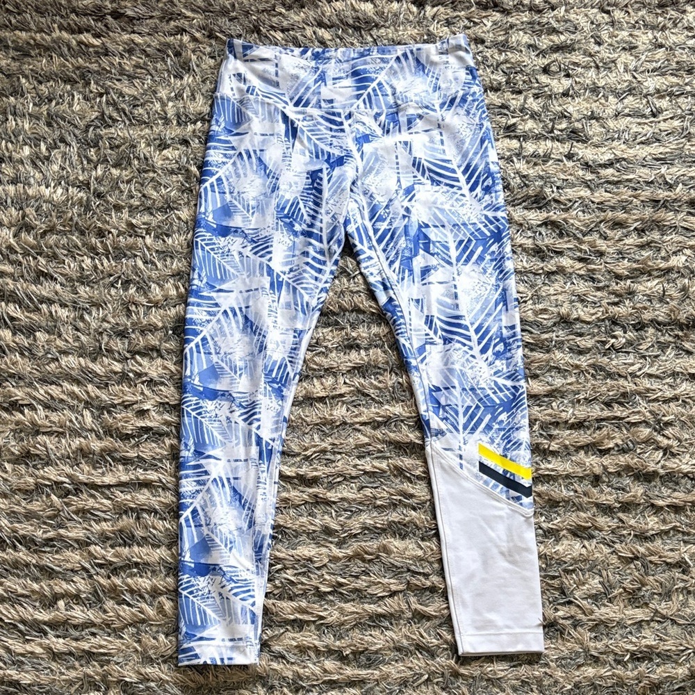 MPG Tropical Blue and White Women's Sports Leggings Size M